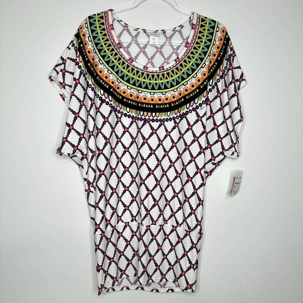 Trina Turk Kon Tiki White Print Tunic Swim Cover Up‎ Size S
